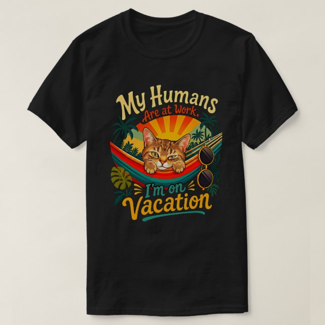 Sommar Katt Roligt Retro Present - Tabby Semester T Shirt (Design framsida)