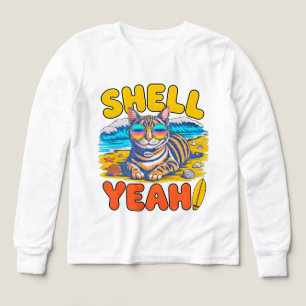Sommar Katt Rollig Skal Ja Strand T-Shirt för Flic