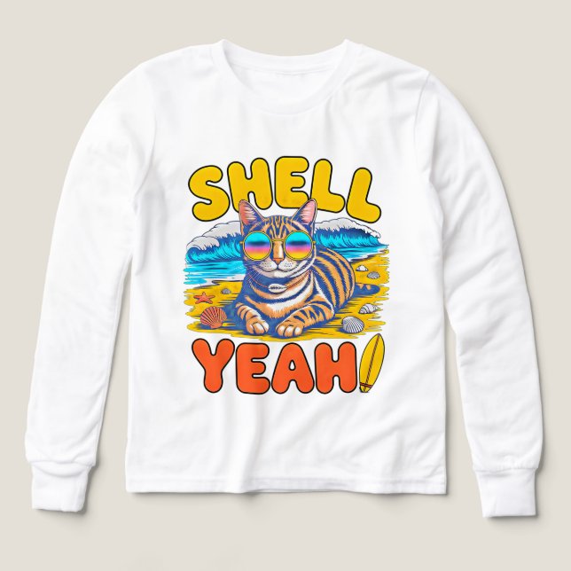 Sommar Katt Rollig Skal Ja Strand T-Shirt för Flic (Design framsida)