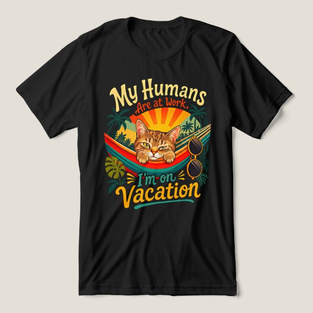 Sommar Katt Semester - Rolig Tropisk Katt T Shirt (Design Framsida)