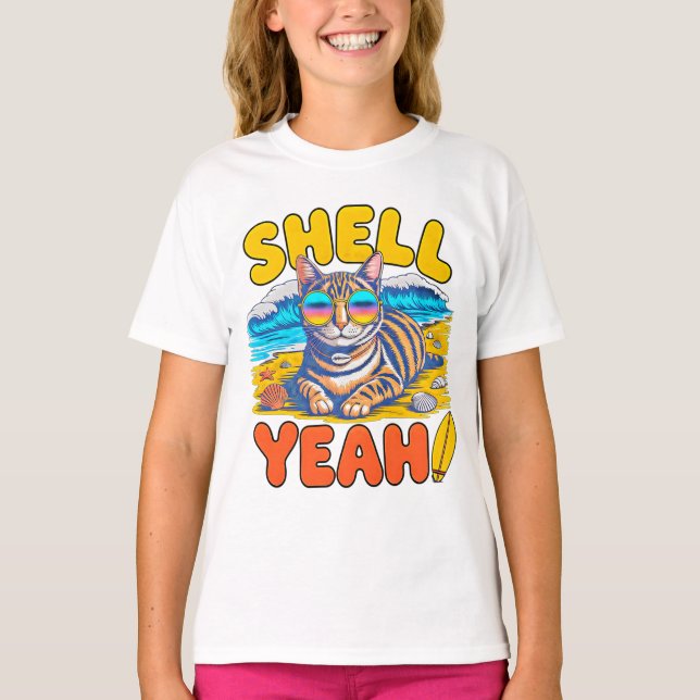Sommar Katt Skal Ja - Strand Katt Present för Flic T Shirt (Framsida)