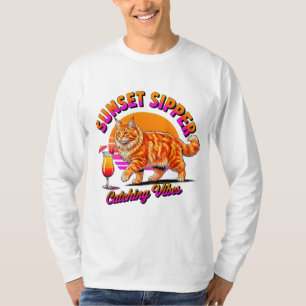 Sommar Katt Solnedgång Sipper - Retro Orange Tabby T Shirt