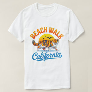 Sommar Katt Strandpromenad Kalifornien Retro Kalic T Shirt