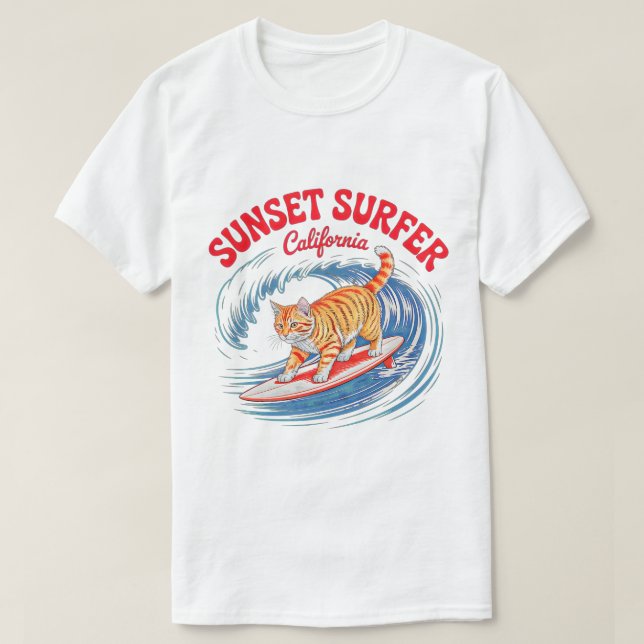 Sommar Katt Surfare – Cali Solnedgång T-Shirt (Design framsida)