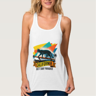 Sommar Katt Surfing - Kvinnors Retro Kalifornien Linne Med Racerback