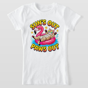 Sommar Kattflickor Solen Ut Klor Ut Flamingo Flott T Shirt