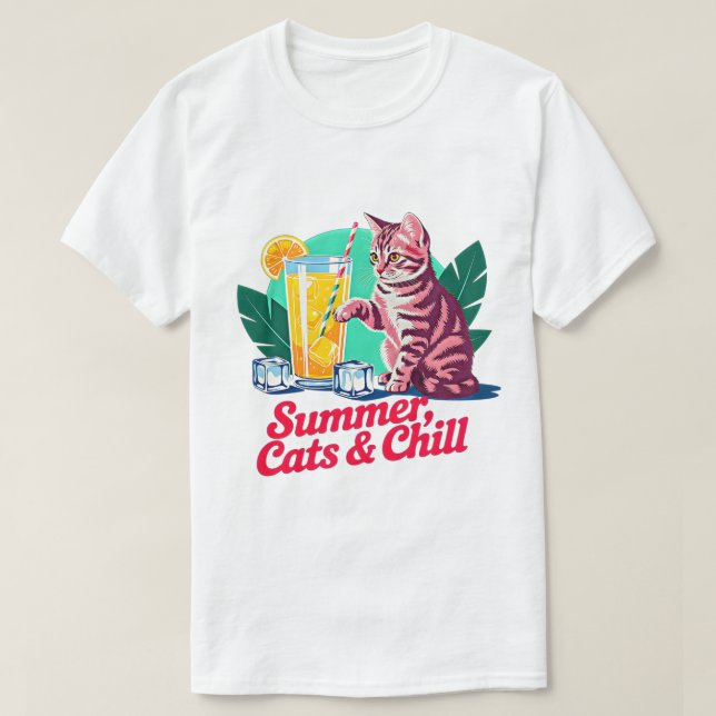 Sommar Katthandduk - Retro Katter & Chill Rosa Tab T Shirt (Design framsida)
