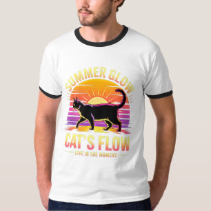 Sommar Kattsken - Retro Svart Katt Konst T Shirt