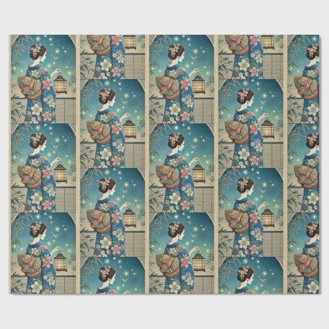 sommar kimono & lysande eldflugor presentpapper (Platt)