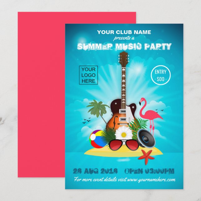 Sommar Klubb Music Party lägger till inbjudan till (Fram/baksida)