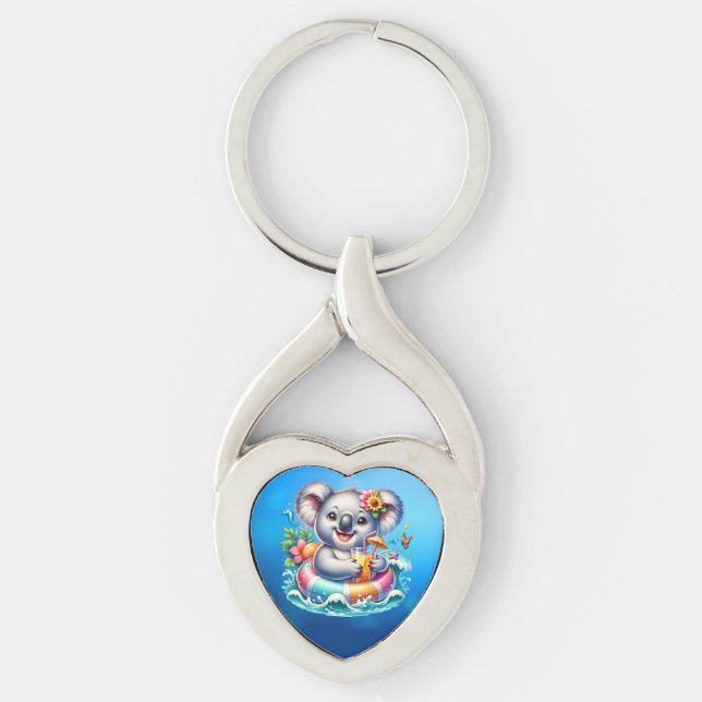 Sommar Koala Sublimering Clipart-97702 Twisted Heart Silverfärgad Nyckelring (Framsidan)