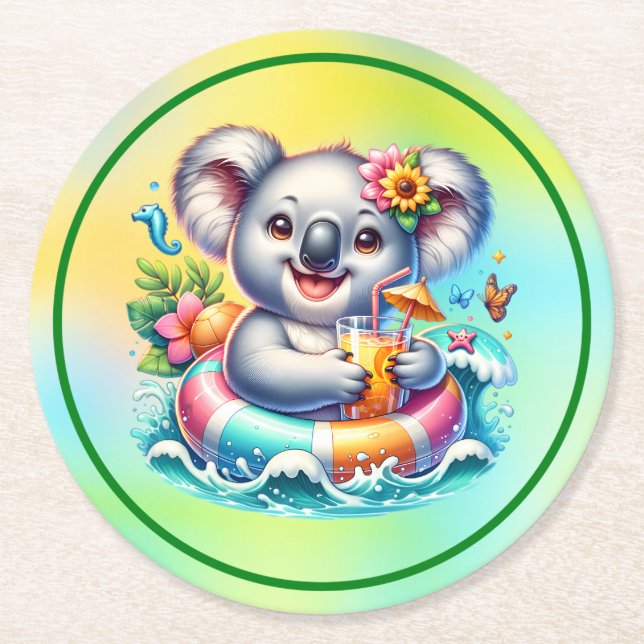 Sommar Koala Sublimering Clipart-97702 Underlägg Papper Rund (Framsidan)