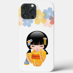 Sommar Kokeshi-docka - Geishaflicka i gul kimono