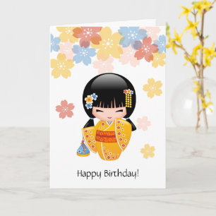 Sommar Kokeshi Doll - Cute Japansk flicka Birthday Kort