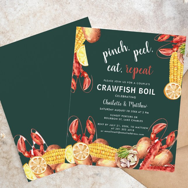 Sommar Kräftor Boil-Förlovningsfest-inbjudan (Summer Crawfish Boil Engagement Party Invitation)