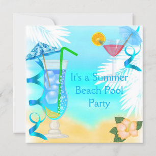 Sommar kul blå cocktail strandfest inbjudningar