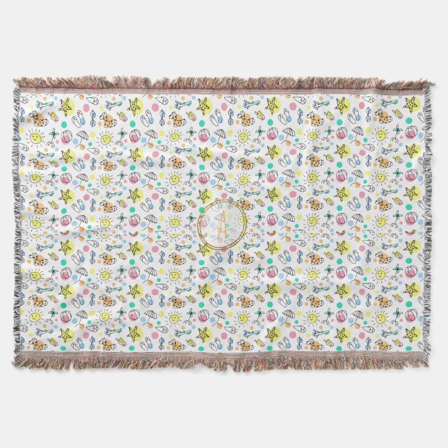 Sommar kul monogram strand semester doodles dekora filt (Framsidan)