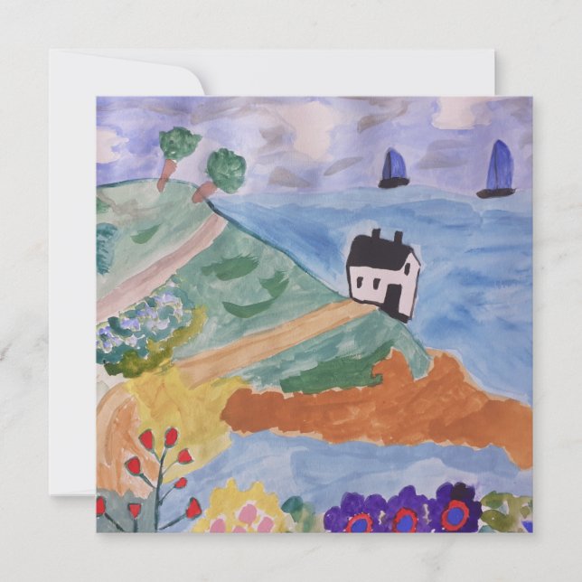 Sommar-Kusten och blomsterkort för flata hälsninga (Framsida)