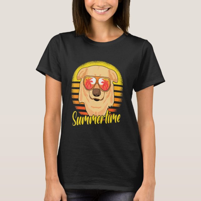 Sommar Labrador Retro Solnedgång Strand Semester L T Shirt (Framsida)