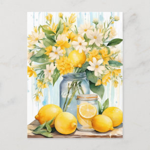 Sommar Lemon Blommar Burk Helg Vykort