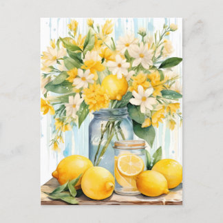Sommar Lemon Blommar Burk Helg Vykort