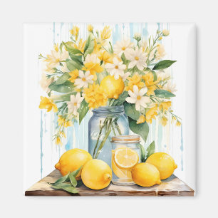 Sommar Lemon Blommar Burk Magnet
