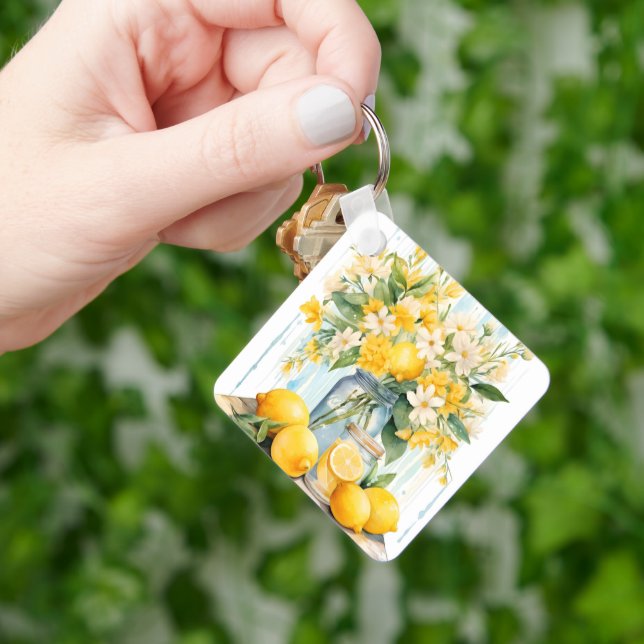 Sommar Lemon Blommar Burk Nyckelring (Hand)