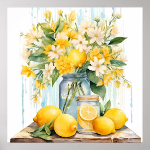 Sommar Lemon Blommar Burk Poster