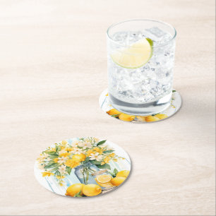 Sommar Lemon Blommar Burk Underlägg Papper Rund
