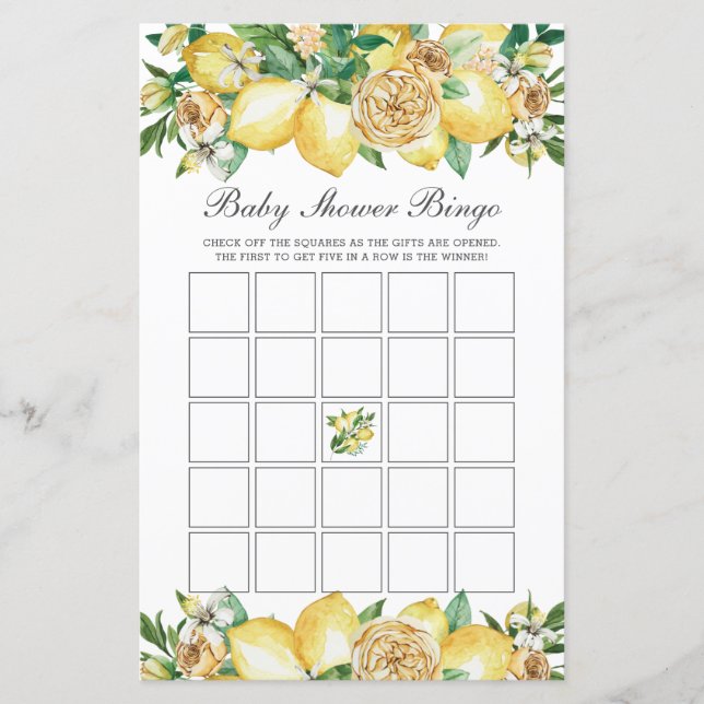 Sommar Lemon Blommigt Baby Shower Bingo Party Game (Framsida)