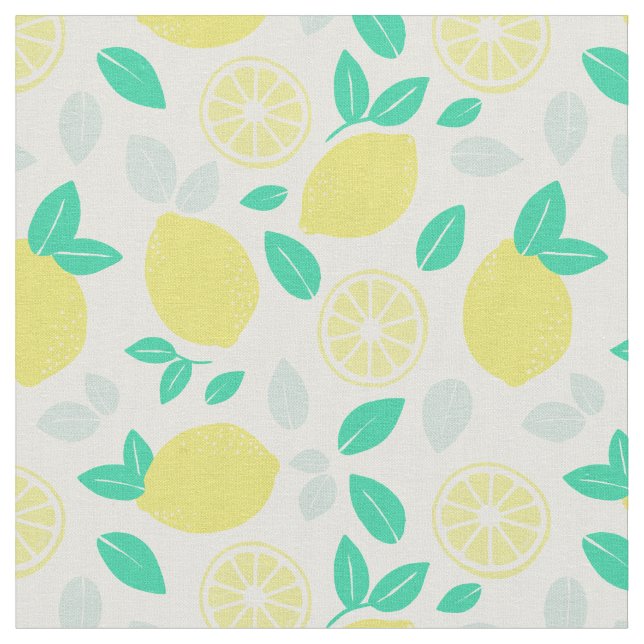 Sommar Lemon Mönster i Cream Tyg (Närbild)