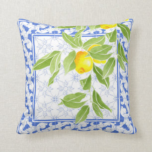 Sommar Lemon på portugisiska Blue and White Azule Kudde