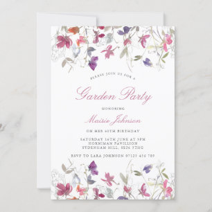 Sommar Lila Sweet Pea Garden Party Birthday Inbjudningar