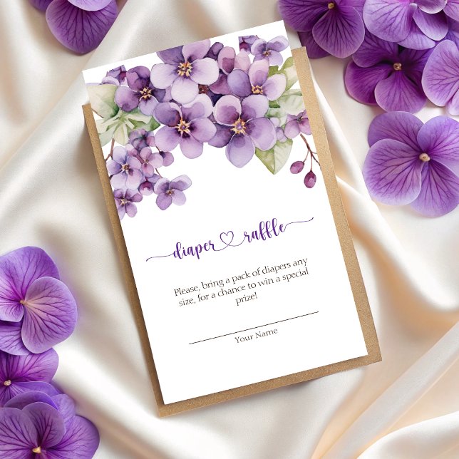 Sommar Lila Violet Flowers Diaper Raffle Tilläggskort (Summer Purple Violet Flowers Diaper Raffle Enclosure Card)