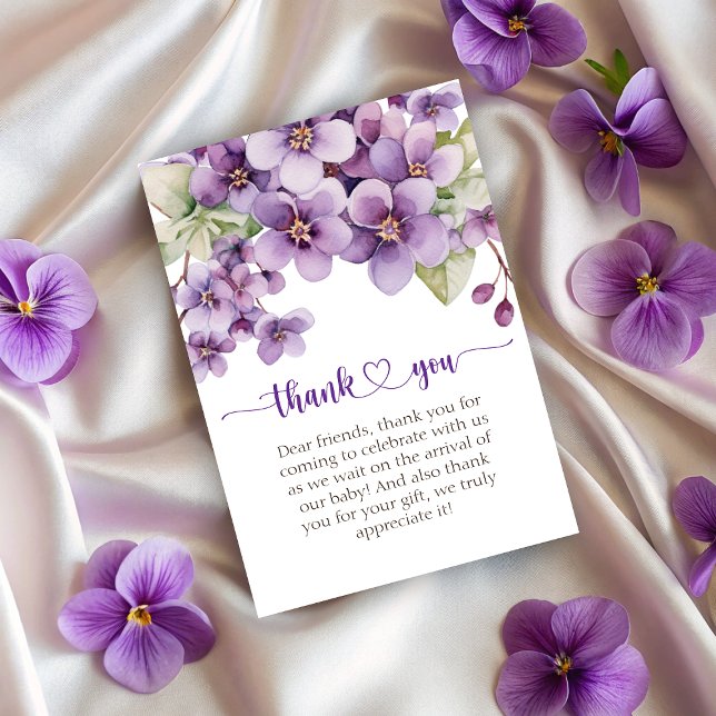 Sommar Lila Violetta Blommor Baby Shower Tack Kort (Summer Purple Violet Flowers Baby Shower Thank You Card)