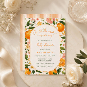 Sommar lilla söta Tangerine Blommig Bebis Shower Inbjudningar