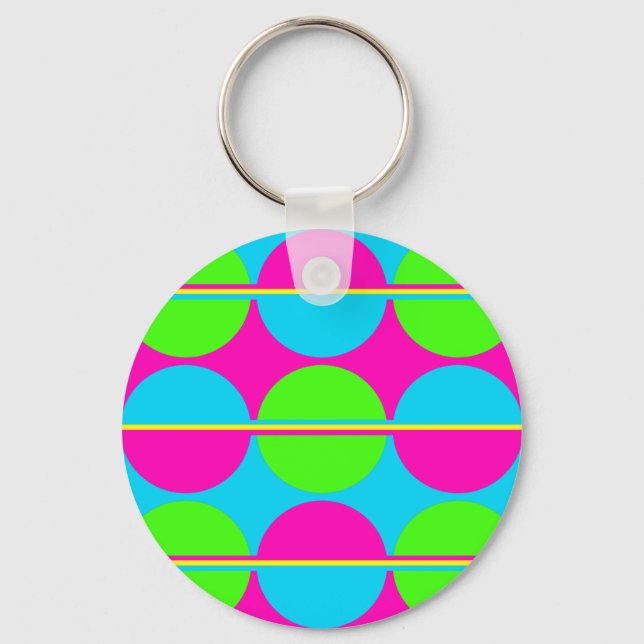 Sommar Lime Green Shock rosa Teal Circles Rand Nyckelring (Framsida)