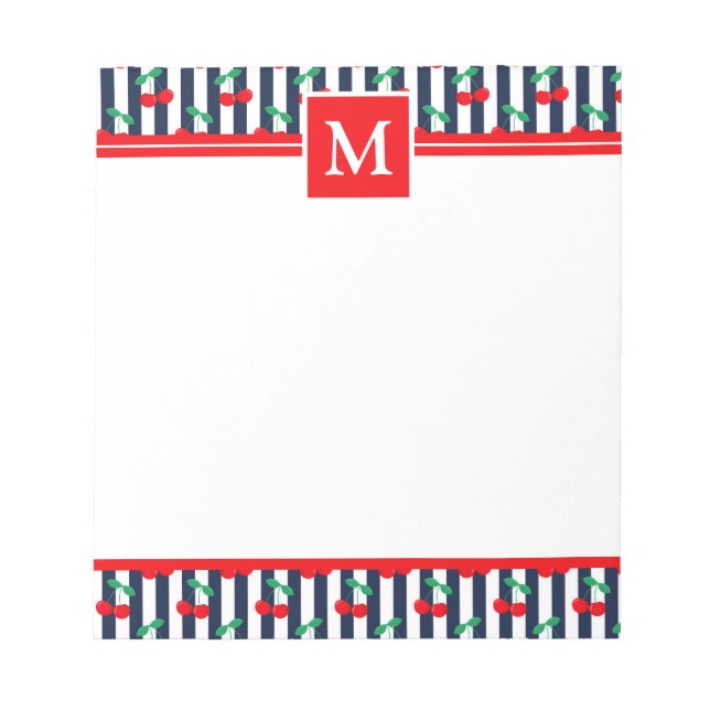 Sommar Ljusblå & Röda Körsbär Monogram Anteckningsblock (Framsida)