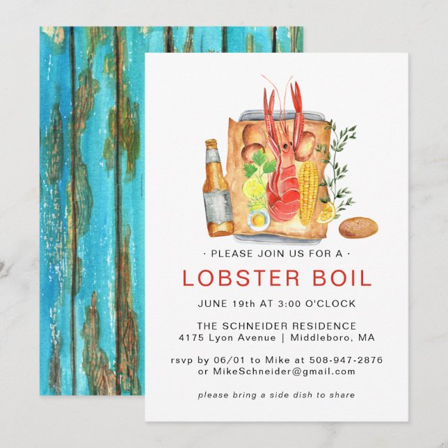 Sommar Lobster Kok | Hummer Bakning Utomhusfest Inbjudningar (Fram/baksida)