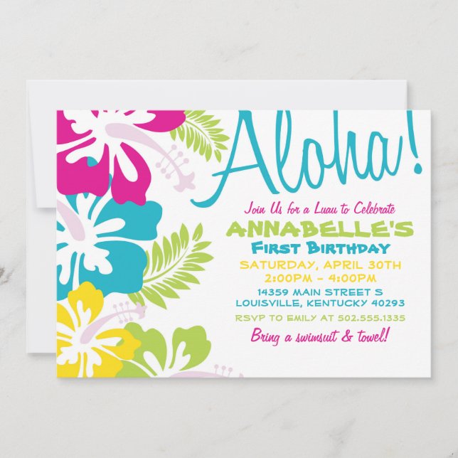 Sommar Luau Hawaiian-inbjudan Inbjudningar (Framsida)