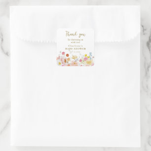 Sommar Luxe Blommigt Bloom Baby Shower Tack Fyrkantigt Klistermärke