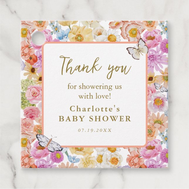 Sommar Luxe Blommigt Bloom Baby Shower Tack Gåvor Etiketter (Framsida)