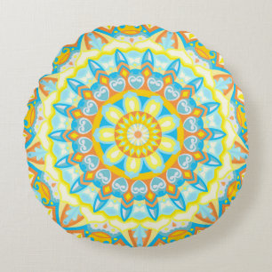 Sommar Mandala Gul Orange Boho Blommig Ljus Rund Kudde