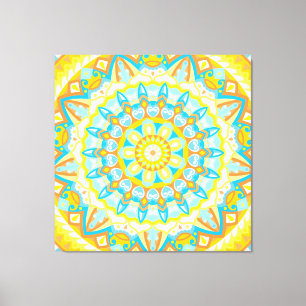 Sommar Mandala Konst Gul Orange Boho Ljus Canvastryck