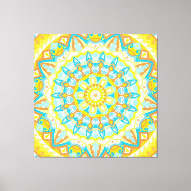 Sommar Mandala Konst Gul Orange Boho Ljus Canvastryck (Framsida)