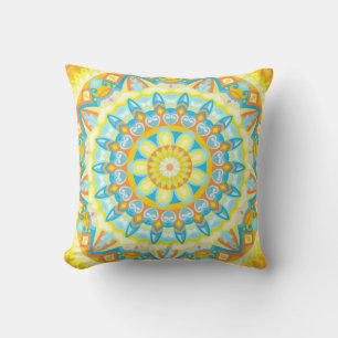 Sommar Mandala Ljus Gul Orange Boho Blommig Kudde
