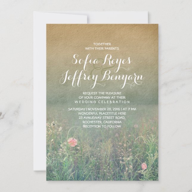 Sommar Meadow Elegant och Dreamy Bröllop Inbjudningar (Framsida)