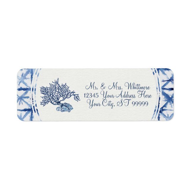 Sommar Modern Dusty Blue and White Möhippa Returadress Etikett (Framsidan)