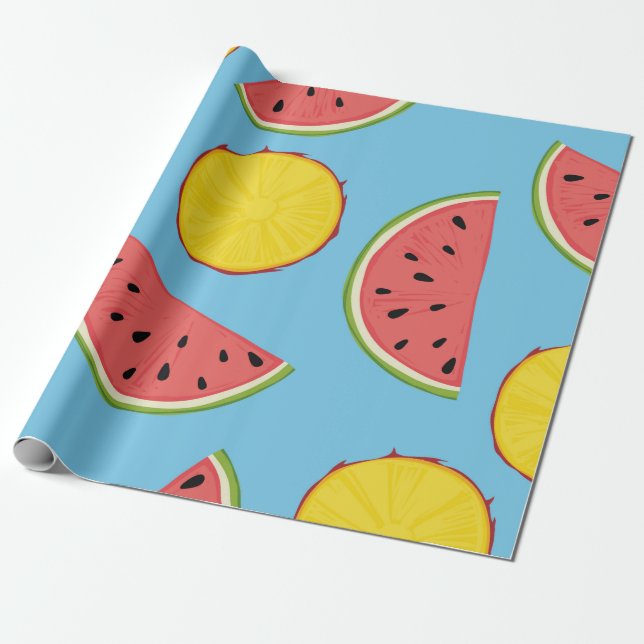 Sommar mönster med ananas och vattenmelonart,ba presentpapper (Utrullad)