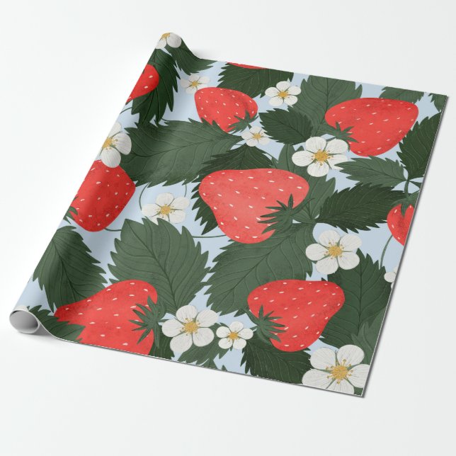 Sommar mönster med jordgubbar. Jordgubbar Presentpapper (Utrullad)